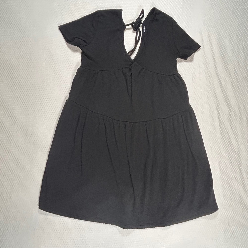Saints 21 Babydoll Mini Dress‎ Womens Black Ribbed Tiered Tie Back XS D541-4